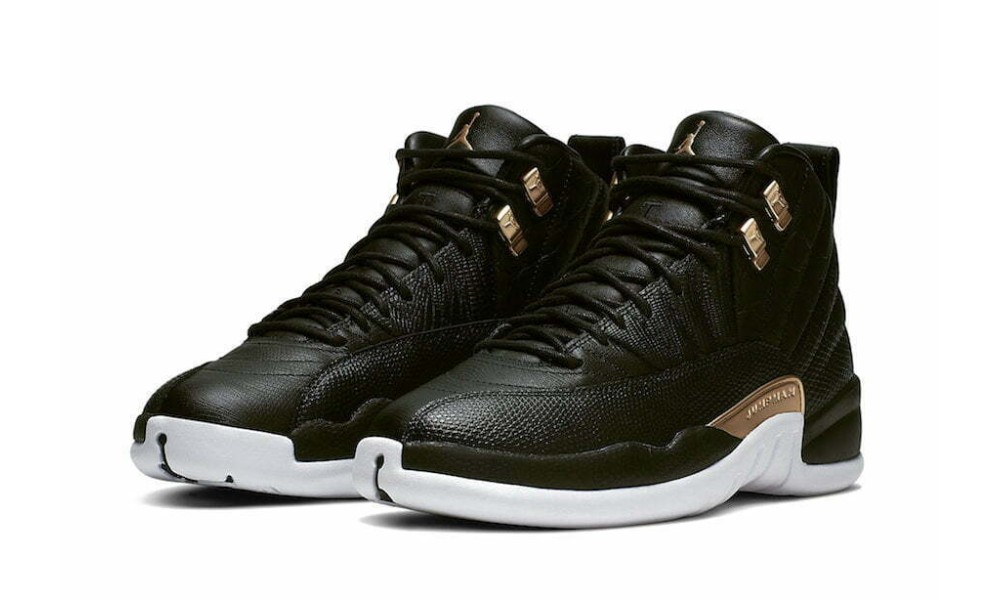 Air jordan 12 sales black white and gold